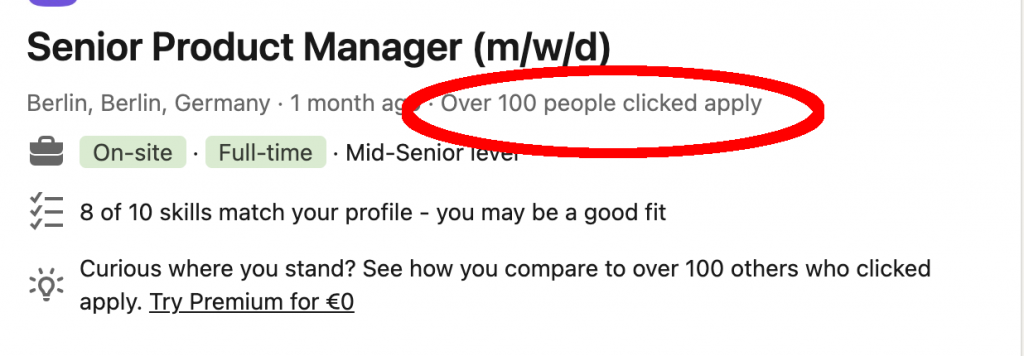 More than 100 applicants on Linkedin Job for product manager